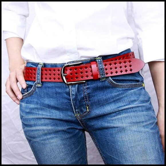 Genuine Leather Hollow Out Belt with Pin Buckle main image 7